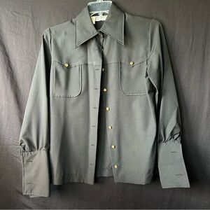 Vintage Contessa Monique Black Gold Button Dress Shirt